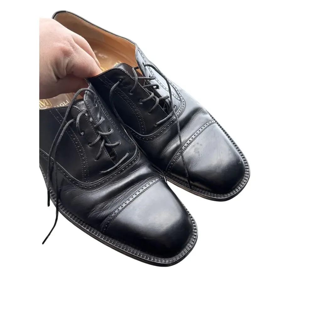 Bruno Magli Mens Black Lyndon shoes Leather  brogue cap toe  made in Italy 10.5M